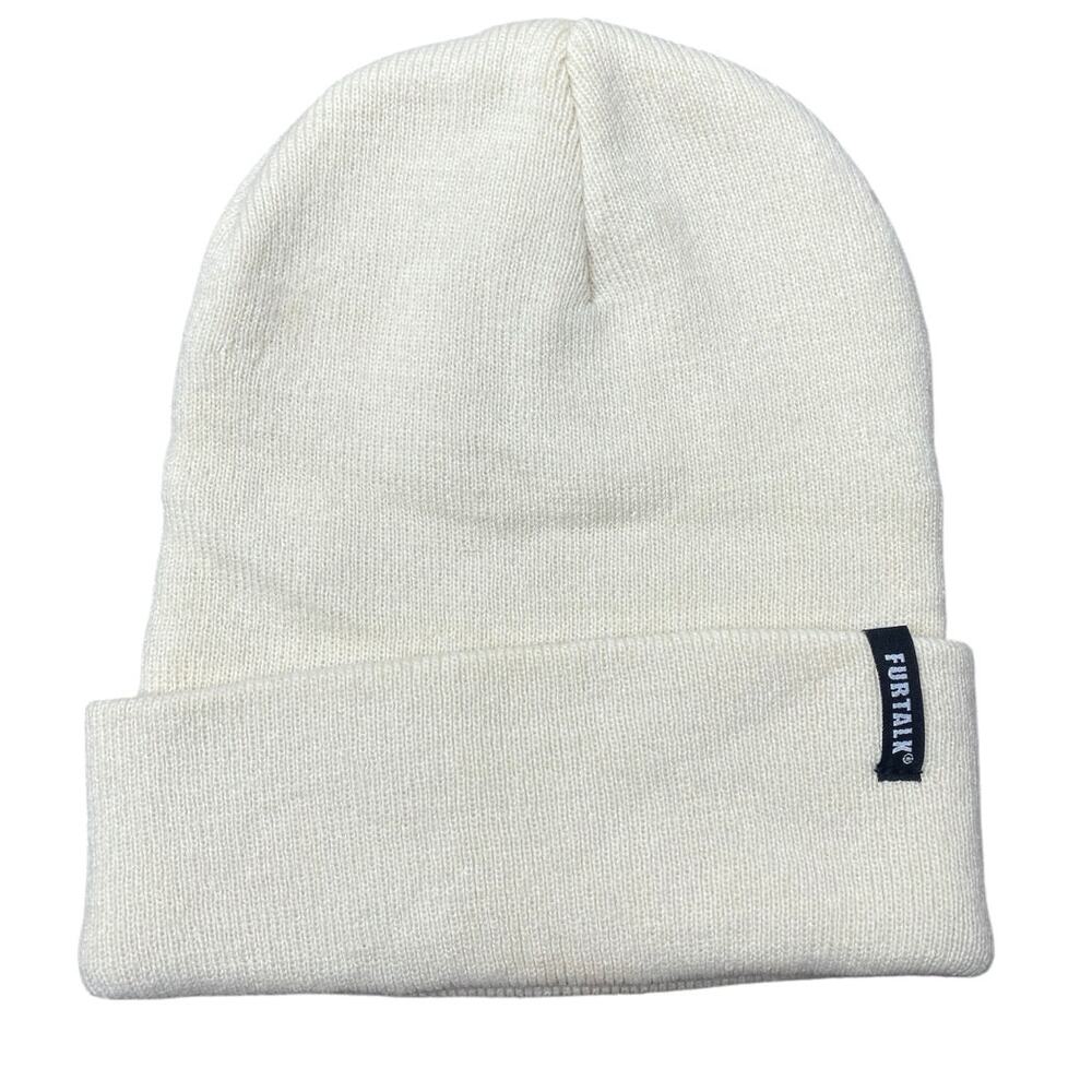 Furtalk Unisex White Knitted Cuffed Winter Bonnet Beanie Cap Hat One Size